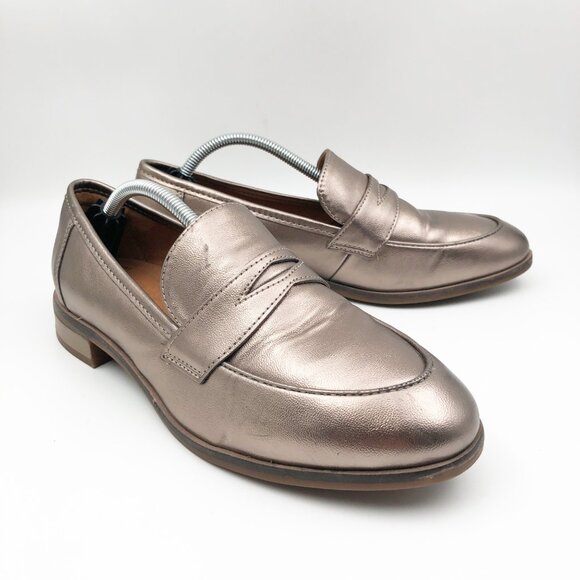CLARKS Collection Bronze Shimmer Metallic Penny Loafers Womens 8.5 - Picture 1 of 10
